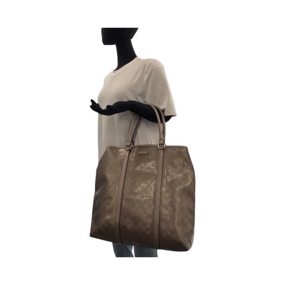 Gucci Imprime Metallic Brown Silver Hardware PVC 223668 Tote Handbag Women - Picture 7 of 9